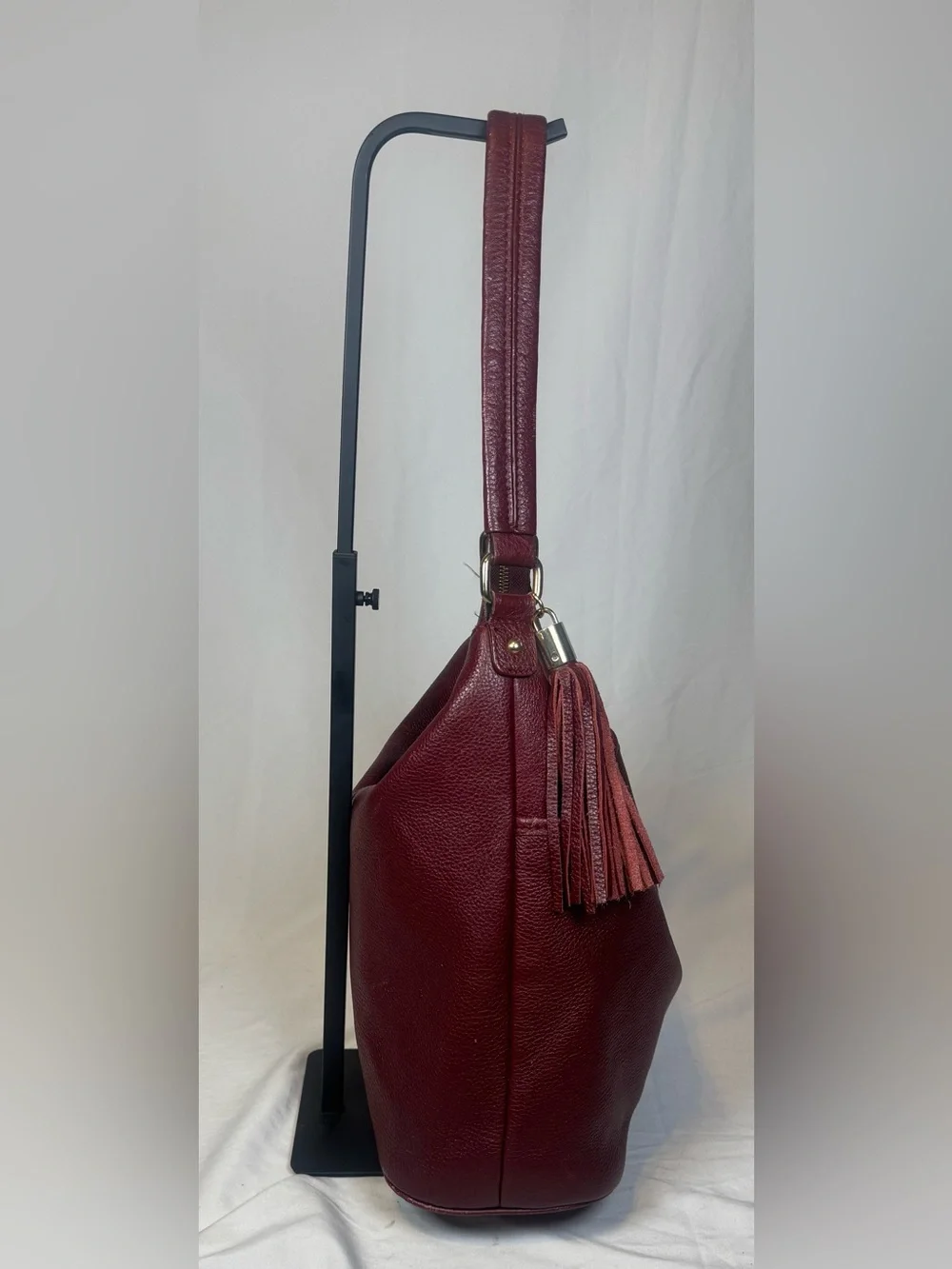 Tommy Hilfiger Burgundy Leather Hobo with Tassel